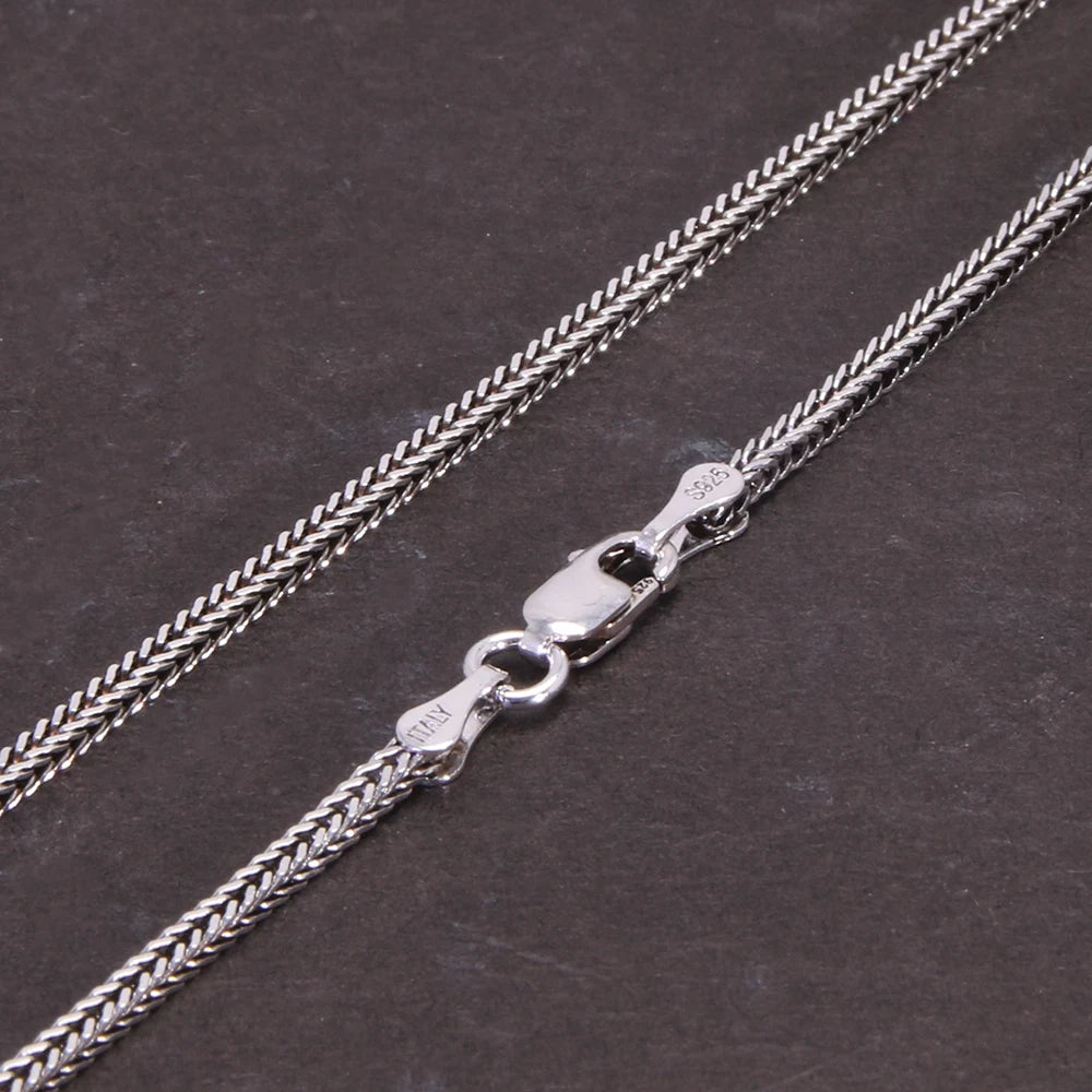 Real S925 Pure Silver Men's Necklace 1.6MM Foxtail Necklace for Men Individuality Vintage solid Silver Snake Bone Chain - AMULET RING STORE