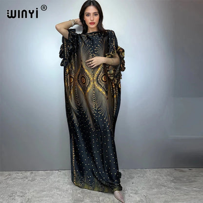 WINYI summer boho evening dress dubai luxury Female loose Print kaftan muslim woman clothing holiday beach dress fashion Caftan - AMULET RING STORE