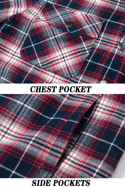 TACVASEN Winter Plaid Cotton Jackets Mens Long Sleeve Quilted Lined Flannel Shirt Jacket Multi-Pockets Outwear Hiking Coats Tops