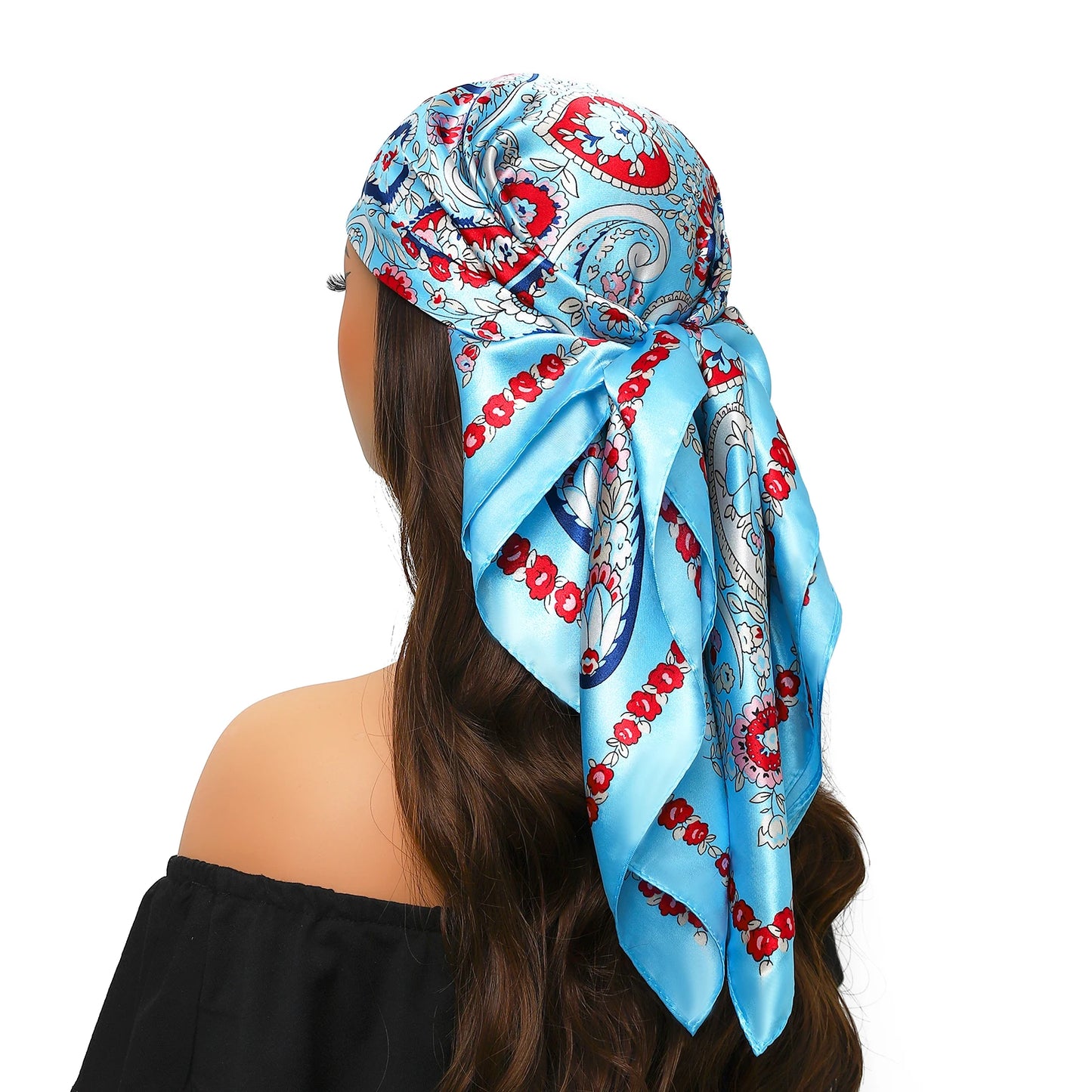 Head Scarf Women Luxury Brand Square 90*90cm Silk Foulard Satin Bandana Cheveux Soft Neckerchief Hijab Hair Scarves For Ladies - AMULET RING STORE
