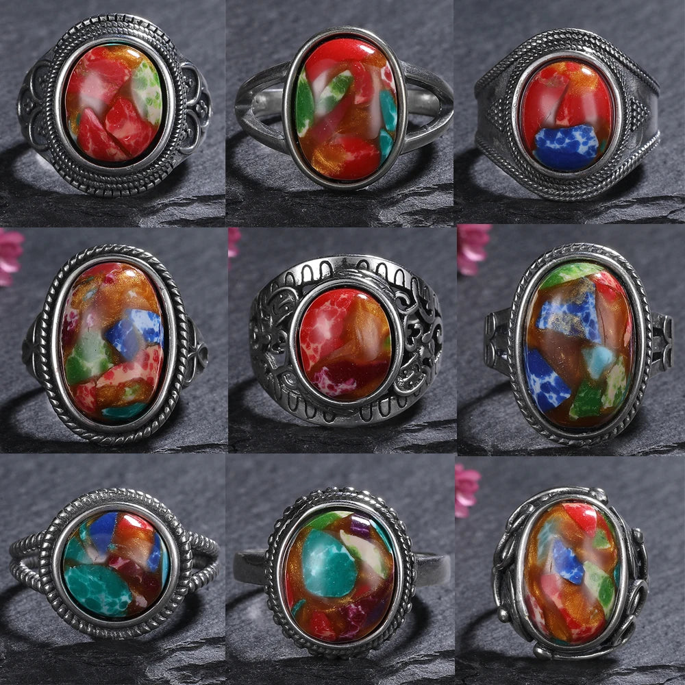 Vintage Natural Emperor Stone Ring S925 Silver Retro Hollow Luxury Fine Jewelry Wedding Gift for Women - AMULET RING STORE