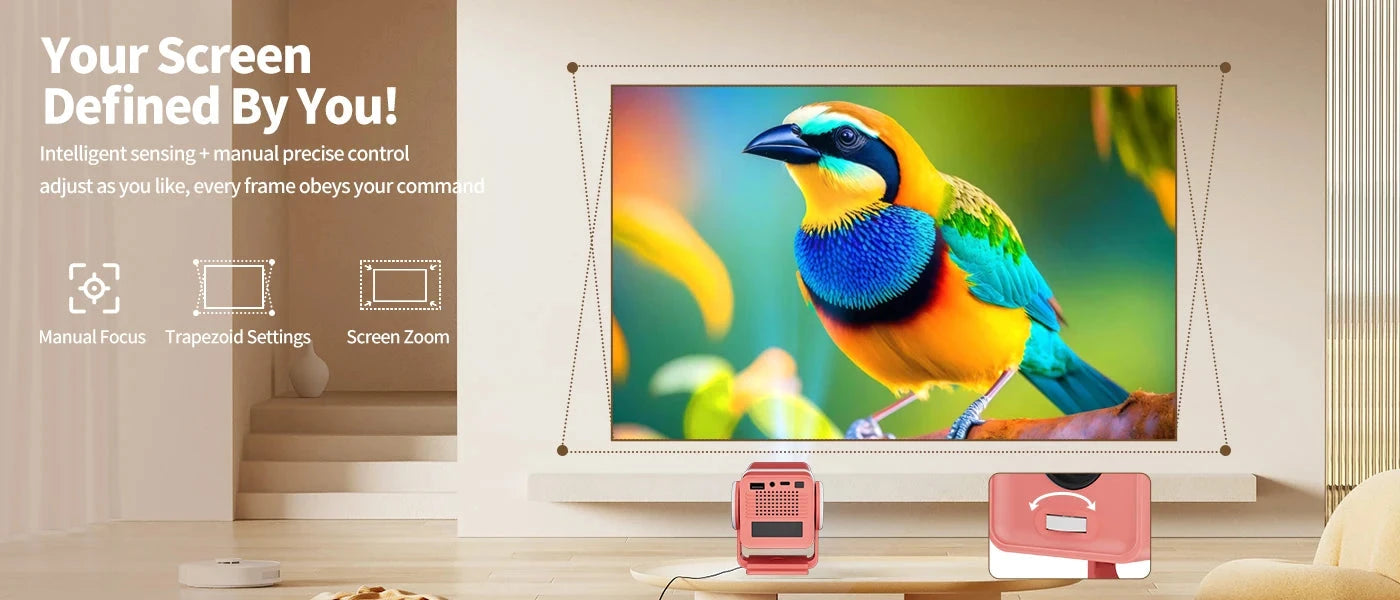 DESS Projector 4K Mini Portable Build-in Apps WIFI6 Mirror SmartPhone For 4K Video Home Cinema Projector Outdoor Rotatable 180°