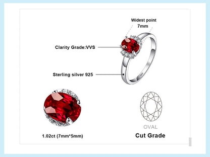 JewelryPalace Oval Red Natural Red Garnet 925 Sterling Silver Rings for Women Fashion Engagement Gemstone Birthstone Jewelry