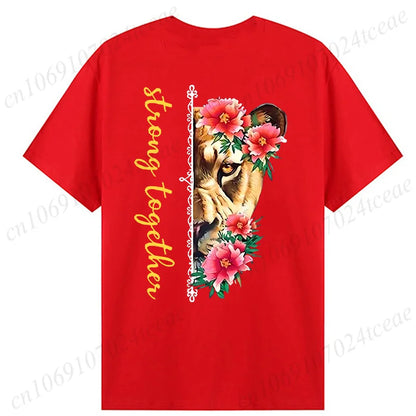 Fashion Valentine's Day Tees Shirt Lion Animal Back Print Graphic Y2k Tops Lover Couples Matching T-shirt Men & Women Clothing - AMULET RING STORE