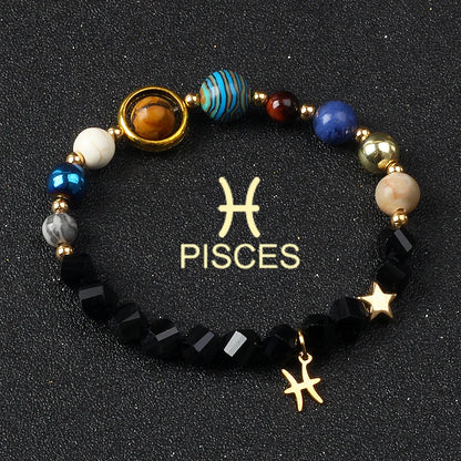 Universe Galaxy Eight Planets 12 Constellation Bracelets for Women Natural Stone Solar System Bracelets Libra Virgo Leo Jewelry