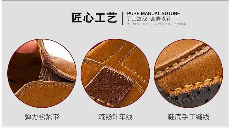 New Handmade Leather Men Shoes Casual Comfortable Men Loafers Slip On Leather Shoes Men Flats Hot Sale Outdoor  Walking Shoes