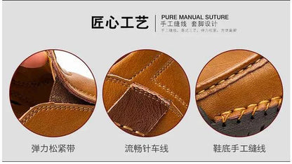 New Handmade Leather Men Shoes Casual Comfortable Men Loafers Slip On Leather Shoes Men Flats Hot Sale Outdoor  Walking Shoes