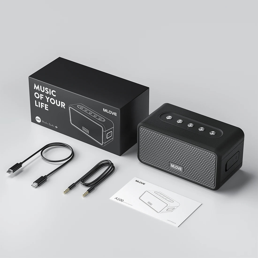 Mlove A100 Portable Bluetooth Speaker Wireless Bluetooth 5.3 Stereo Sound 24-Hour Playtime Rich Bass IPX5 Waterproof - AMULET RING STORE