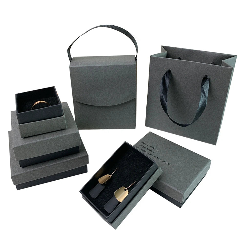 Simple Jewelry Box Earnail Ring Bracelet Necklace Gray Black Paper Jewelry Display Case Jewelry Organizer Box - AMULET RING STORE
