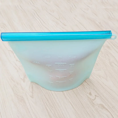 500-1500ML Silicone Bags Reusable Silicone Food Grade Storage Bag Lunch Sandwich Snack Fruit Freezer Zip Seal Keep Fresh Bags - AMULET RING STORE