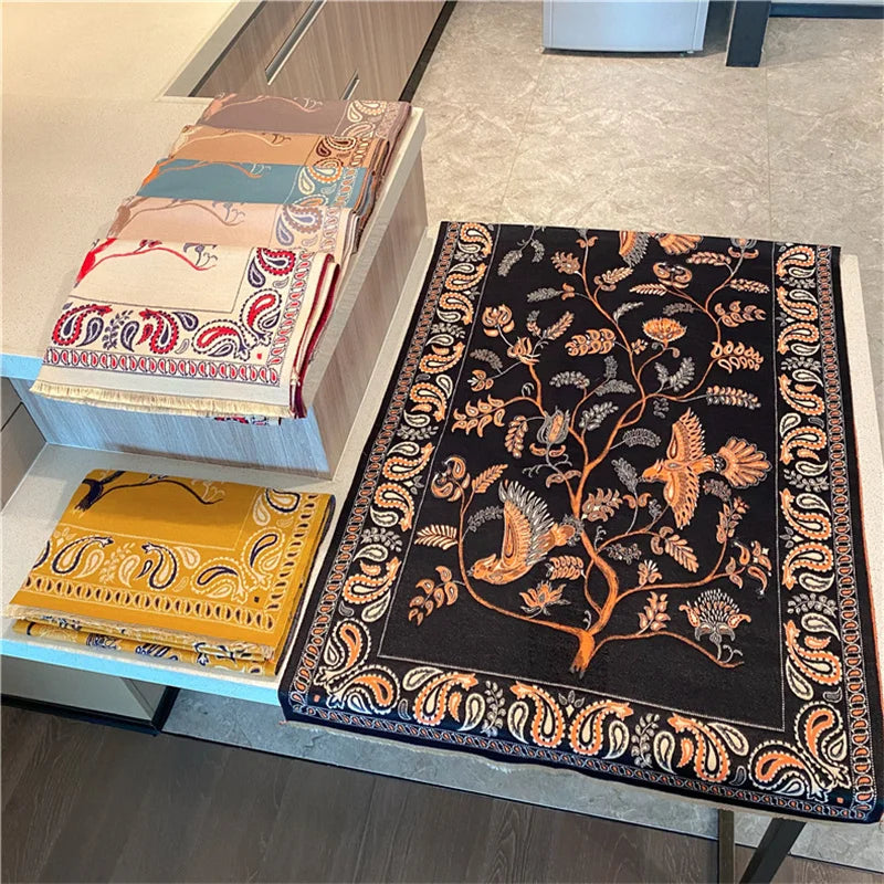 Winter Scarf Women Soft Cashmere Warm Pashmina Ethnic Blue Bird Print Scarves Wraps Thick Shawl Bufandas Tassel Stoles Hijabs - AMULET RING STORE