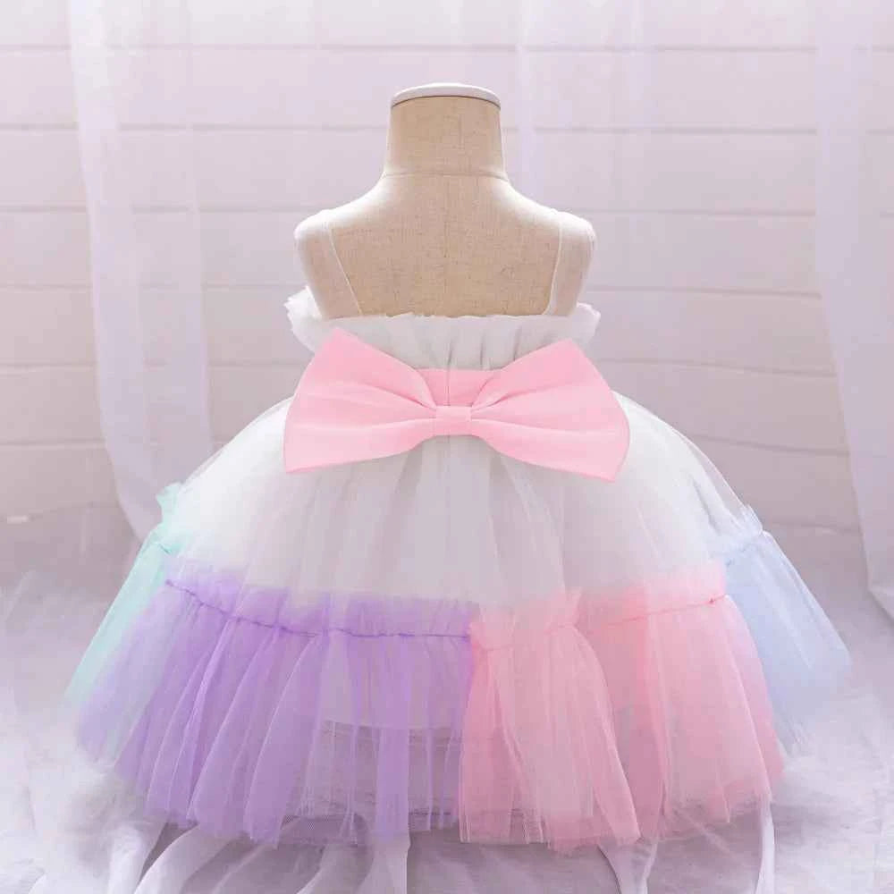 Toddler Flower Bow Party Baby Girl Dress Sequins Wedding Bridesmaids Dress for Girls Elegant 1st Birthday Evening Prom Costumes