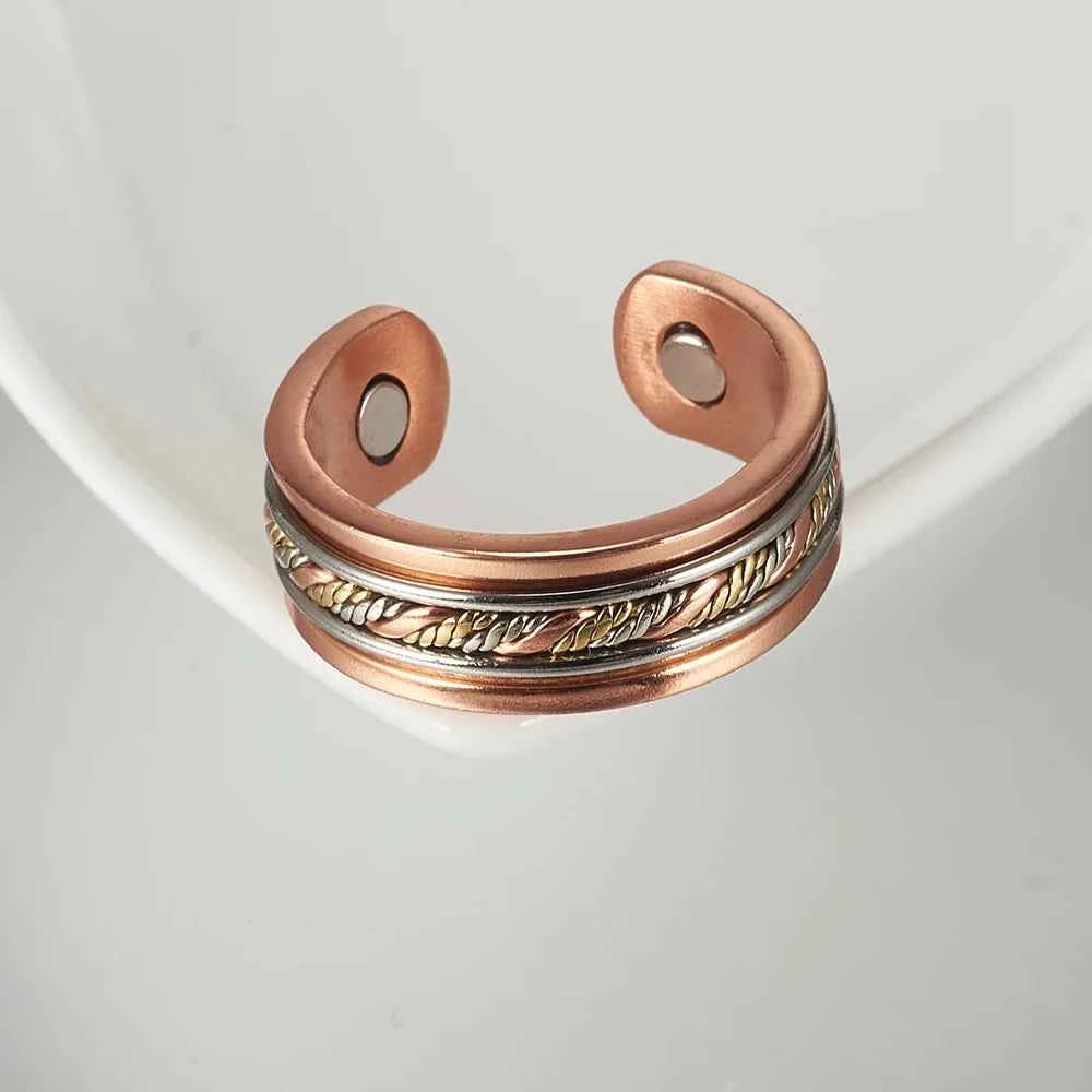 Vinterly Pure Copper Magnetic Rings Twisted Lines Wide 8.4mm Health Energy Finger Cuff Adjustable Jewelry High Magnet Resizable
