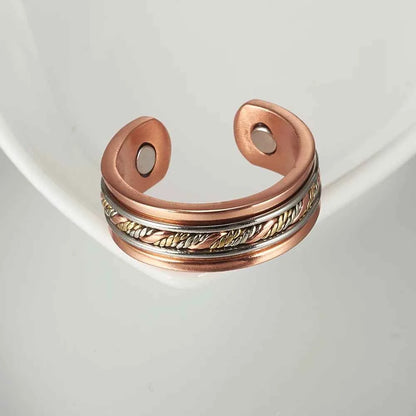 Vinterly Pure Copper Magnetic Rings Twisted Lines Wide 8.4mm Health Energy Finger Cuff Adjustable Jewelry High Magnet Resizable