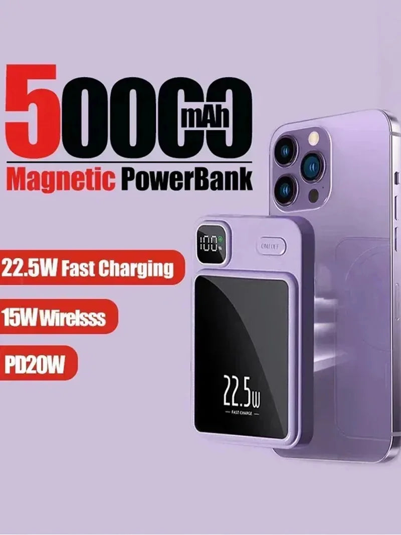 OnePlus 50000mAh Magnetic Wireless Charger Power Bank External Battery Fast Charging PowerBank For Android iPhone 15 16 Xiaomi - AMULET RING STORE