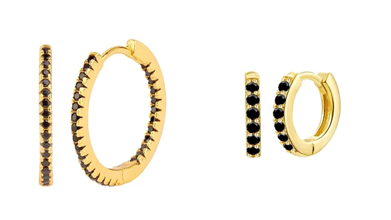 925 Sterling Silver Needle Fashion Round Pendant Small Earrings Luxury Gold Hoop Earrings for Women Premium Black Jewelry Gifts - AMULET RING STORE