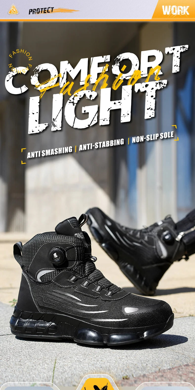 Men's high top lace-free comfortable soft sole anti-smash and puncture resistant work shoes - AMULET RING STORE