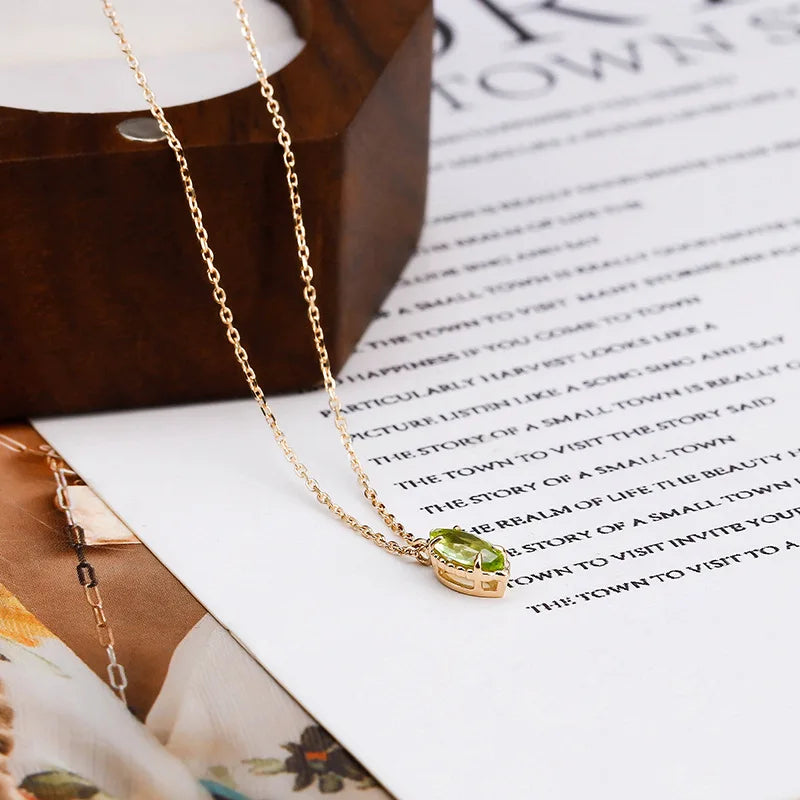 LAMOON Natrual Peridot Necklace For Women Gemstone Pendant 925 Sterling Silver Gold Plated Fine Jewelry August Birthstone Gift