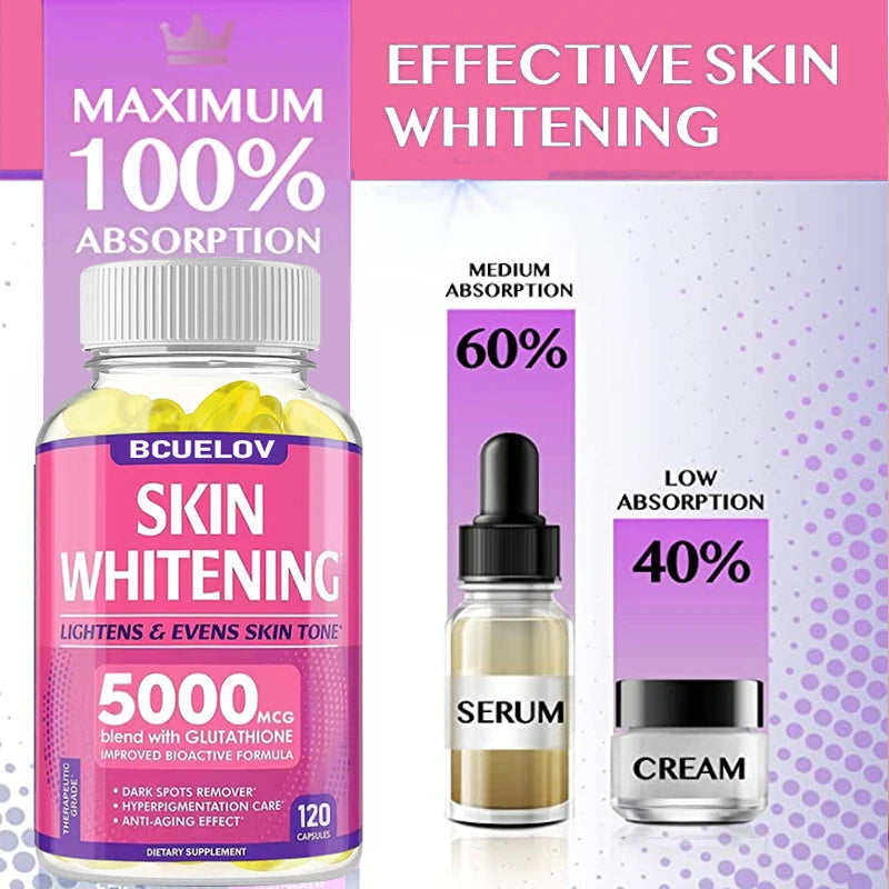 Bcuelov Collagen + Glutathione + Vitamin C Skin and Facial Health - Antioxidants - - 120 Vegetarian Capsules - AMULET RING STORE