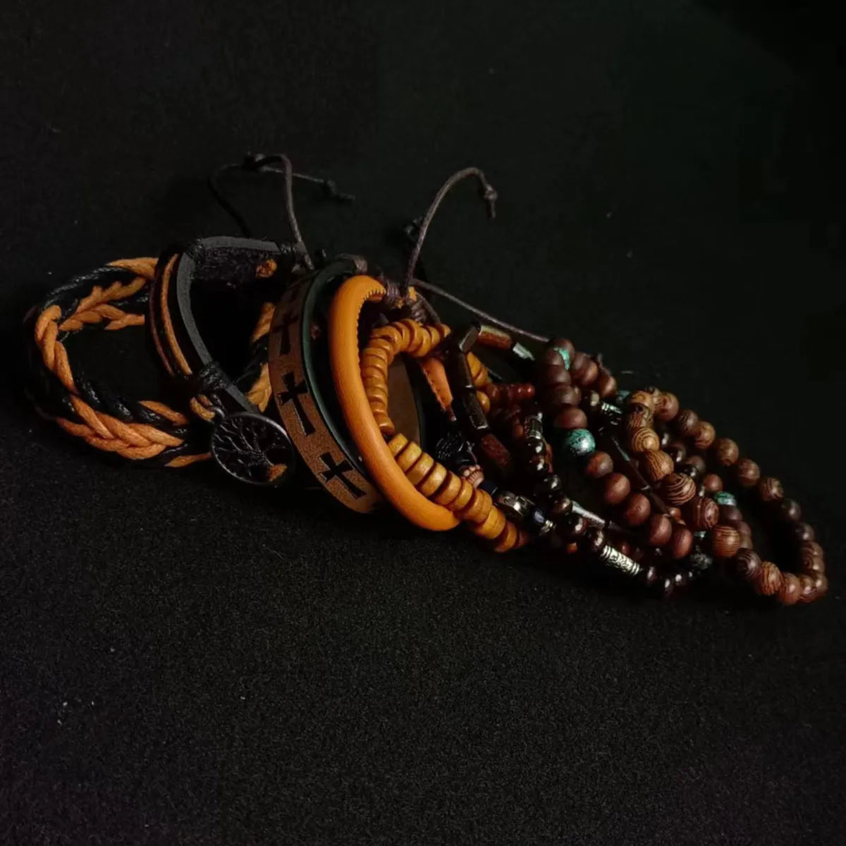 Khaki Tree 10 Pcs/set Black Wrap Woven Fashion Handmade Men Bracelets Male Women Leather Bracelets Men Bangle Wholesale Jewelry