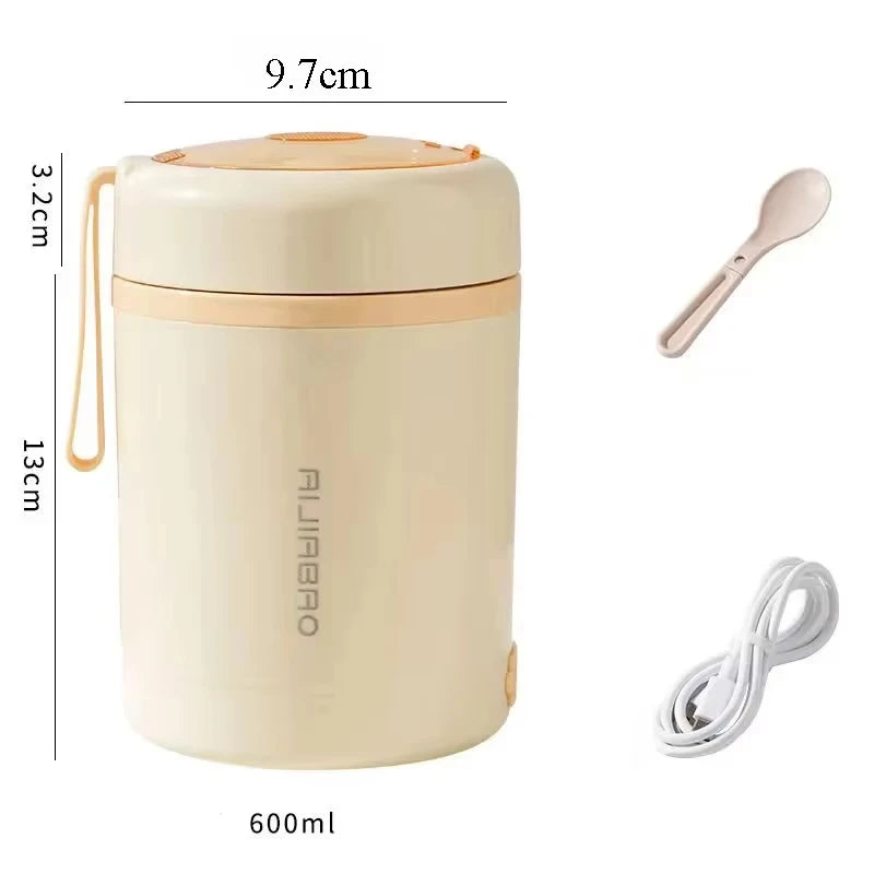 600ML USB Electric Heating Lunch Box Portable Picnic Milk Drink Food Heater Stainless Steel Food Warmer Container 5V 12V 24V - AMULET RING STORE