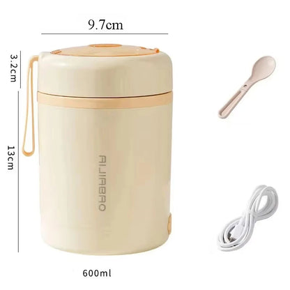 600ML USB Electric Heating Lunch Box Portable Picnic Milk Drink Food Heater Stainless Steel Food Warmer Container 5V 12V 24V - AMULET RING STORE