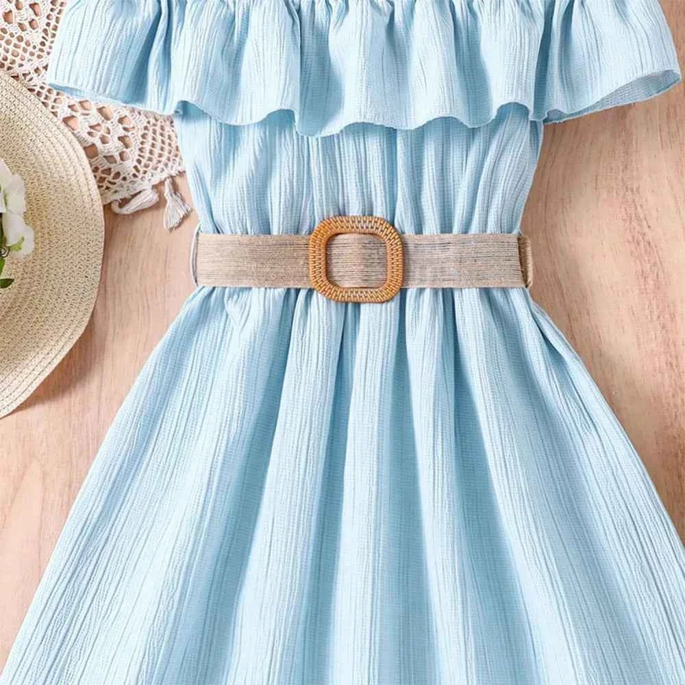 Girls Casual Dresses One-line Shoulder Strap Patchwork Lace Dress Kids Clothes Girls 8 To 12 Years Princess Dress for Girls