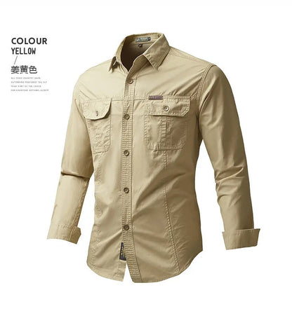 New Korean Style Big Size Men Shirt Long Sleeve Workwear Cotton Washed Multi Pocket Casual Oversized Spring Autumn Fashion Top