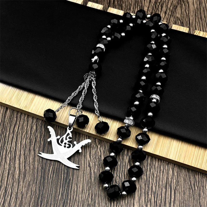 Islamic Imam Ali Zulfiqar Sword Car Pendant for Women Men Stainless Steel Gold Color Arabic Religion Blue Glass Chain Jewelry