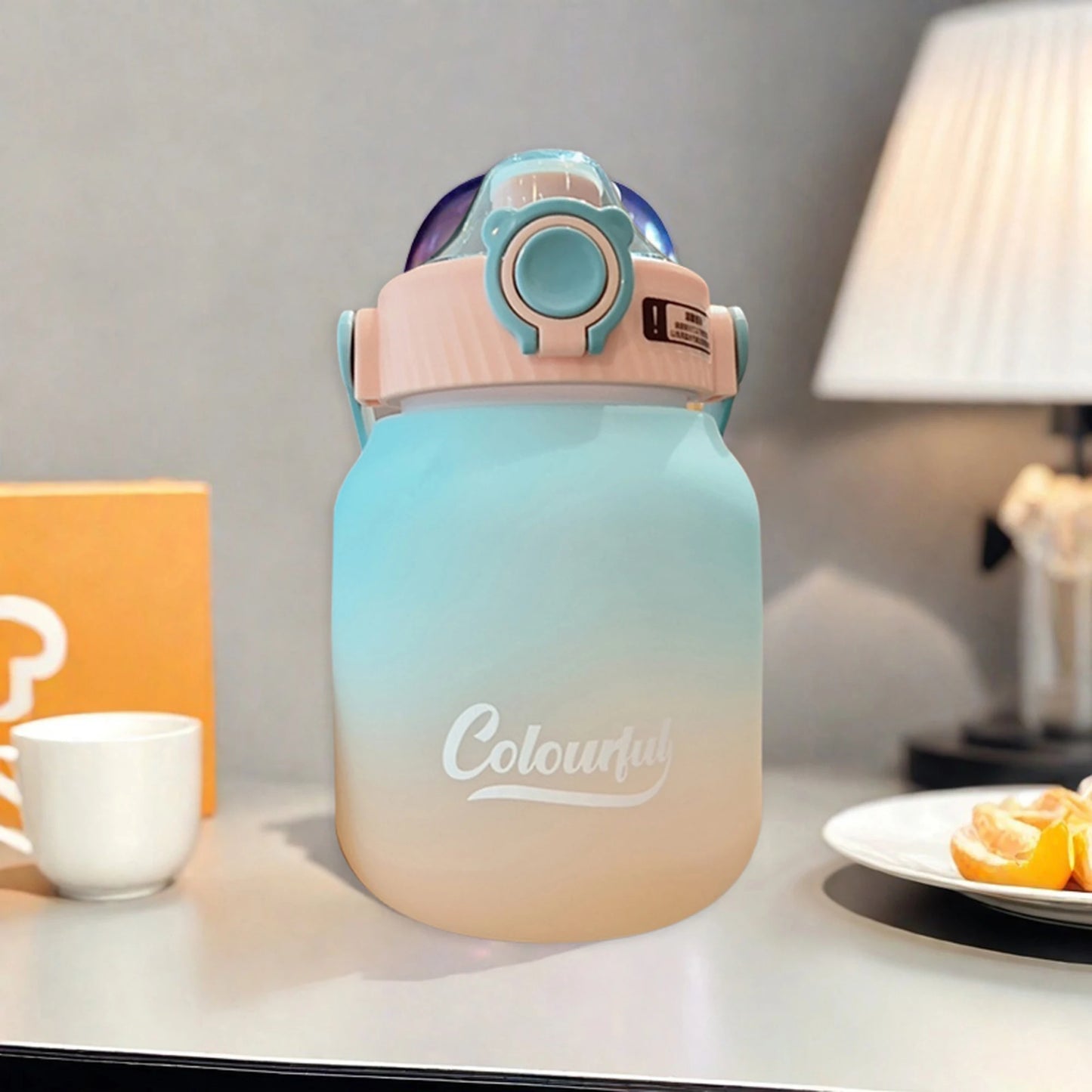 1000ml Gradient Color Water Bottle with Handle and Carry Strap for Women Men - Reusable Leakproof Plastic Cup - AMULET RING STORE