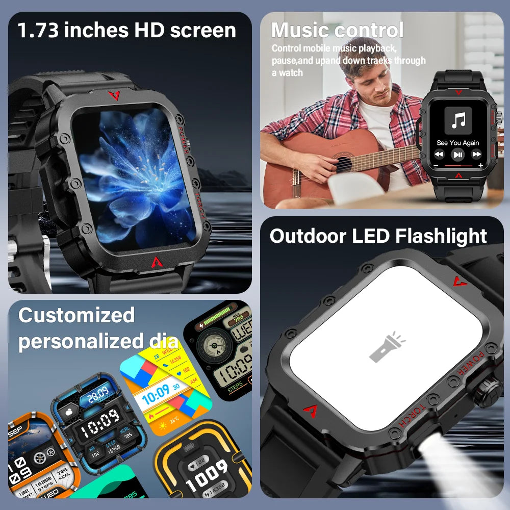 Outdoor Smartwatches For Music Call Connect Phone Men Flashlight Weather Distance Message Sport Tracker Bluetooth Smart Watch - AMULET RING STORE