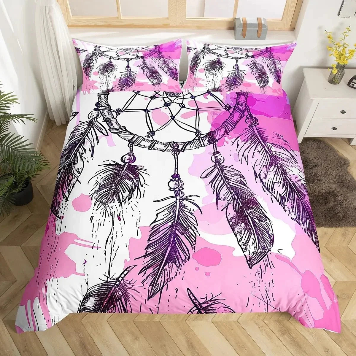 Dream Catcher Bedding Set Boho Mandala Duvet Cover Twin King,Exotic Tribal Feather Comforter Cover Starry Sky Galaxy Quilt Cover