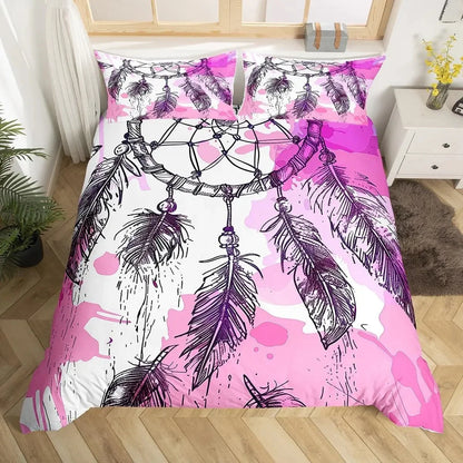 Dream Catcher Bedding Set Boho Mandala Duvet Cover Twin King,Exotic Tribal Feather Comforter Cover Starry Sky Galaxy Quilt Cover