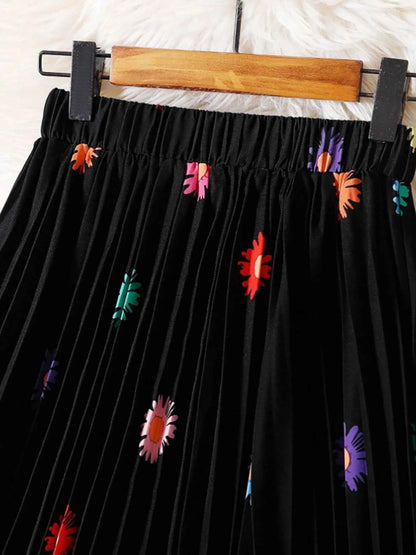 Women's printed skirt Elastic high-waisted pleated skirt Pleated skirt Stylish and elegant PROM party dress