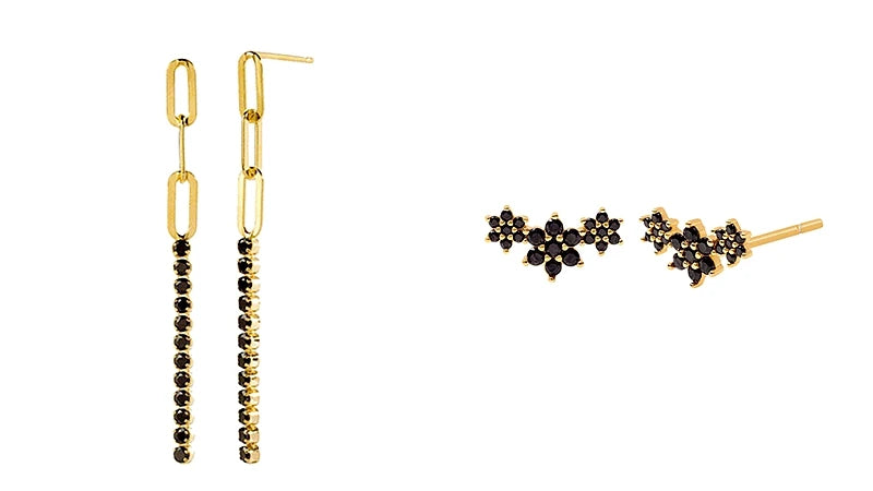 925 Sterling Silver Needle Fashion Round Pendant Small Earrings Luxury Gold Hoop Earrings for Women Premium Black Jewelry Gifts - AMULET RING STORE