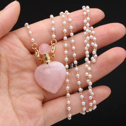 Natural Amethysts Perfume Bottle Necklace Essential Oil Diffuser Amethysts Gravel Stone Chain for Jewerly Party Gift 17x38x13mm - AMULET RING STORE