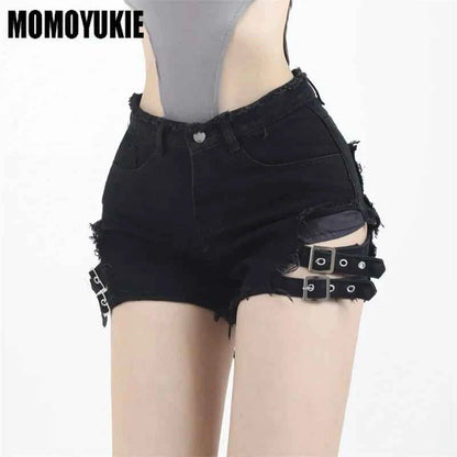 2023 Summer Vintage Trend Hot Girls Harajuku High Waisted Irregular Denim Shorts Goth Rock Sexy Women Shorts Slimming Versatile