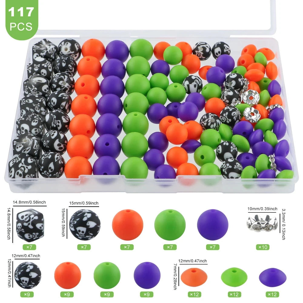 117pcs/Lot Hexagonal Printed/Round/Spacer Bead/Rhinestone Combination Set For Jewelry DIY Bracelet Necklace Earring Accessories - AMULET RING STORE