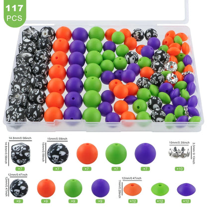 117pcs/Lot Hexagonal Printed/Round/Spacer Bead/Rhinestone Combination Set For Jewelry DIY Bracelet Necklace Earring Accessories - AMULET RING STORE