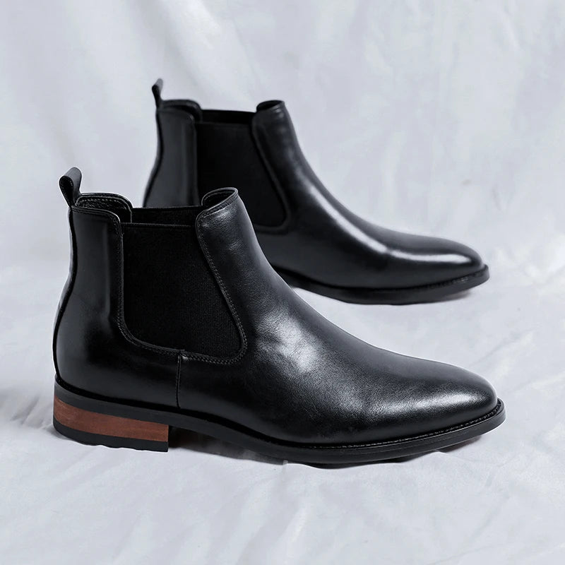 Men's Classic Genuine Leather High Top Chelsea Boots