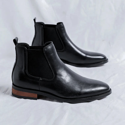 Men's Classic Genuine Leather High Top Chelsea Boots