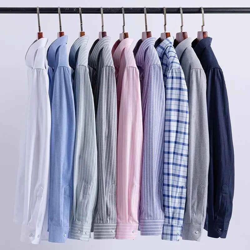 100% Cotton Oxford Men's Shirts Long Sleeves Plaid Soft Regular Fit Formal Dress Shirt Pocket Social Blouse Male Clothes S-7XL
