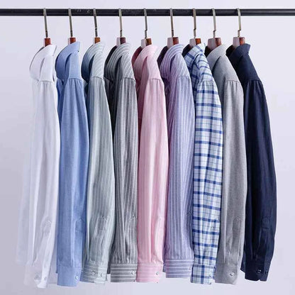 100% Cotton Oxford Men's Shirts Long Sleeves Plaid Soft Regular Fit Formal Dress Shirt Pocket Social Blouse Male Clothes S-7XL