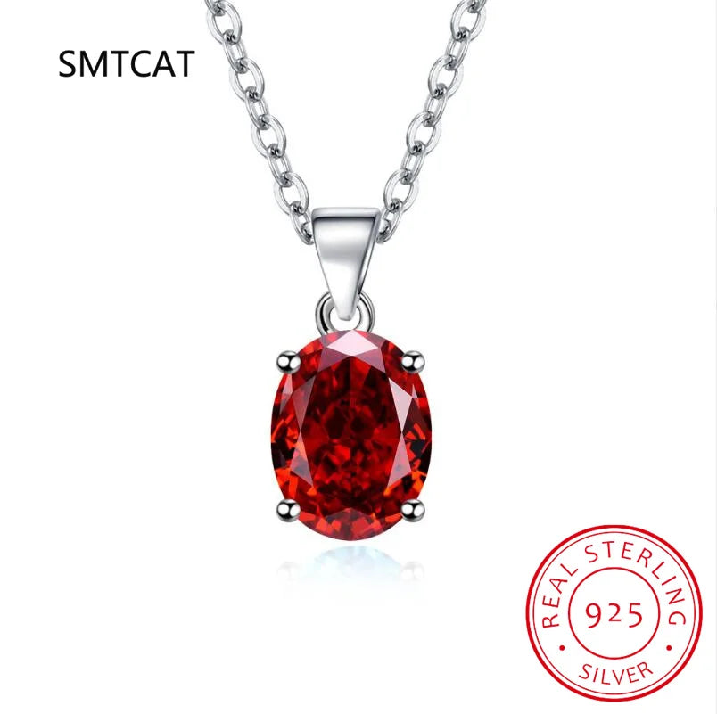 Oval 2.22ct Garnet Citrine Sky Blue Topaz Amethyst Pendant Necklace Colar Prata 925 Sterling Silver Colorful Birthstone Jewelry