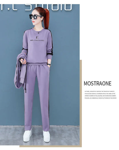 Spring Autumn Women Tracksuit Coats+Sweatshirts+Pants 3Pcs Suit Fashion Outfits Ladies Casual Clothing Sets Loose Sportswear