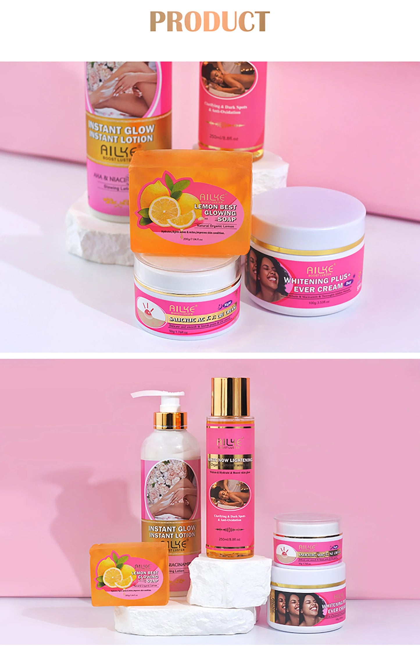 AILKE Natural Skin Cleansing Set, Cleanses Darkness, Stains, Moisturizes, Lightening, Smooth, Improve Rough and Dry Skin