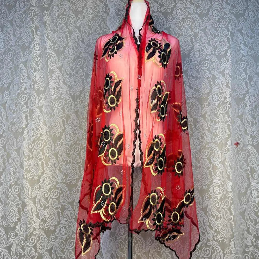 on sale 2025 New African Net Hijab Scarf For Muslim Women African Dubai Islam Headscarf Embroidery Shawls voile - AMULET RING STORE