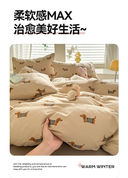 Cute Dog Printed Duvet Covet Set Brown Color Comforter Cover with Pillowcase for Kids Single/Queen/King housse de couette Full - AMULET RING STORE