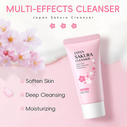 LAIKOU Japan Sakura Cleanser Gentle Deep Cleaning Oil Control Moisturizing Shrink Pores Face Skin Care Skin Cleanser 50g
