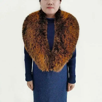 Large Winter Faux Fox Fur Scarf Women Jackets Warm Fluffy Shawl Fashion Artificial Fur Collar And Cuff Set Fluffy Scarves Female